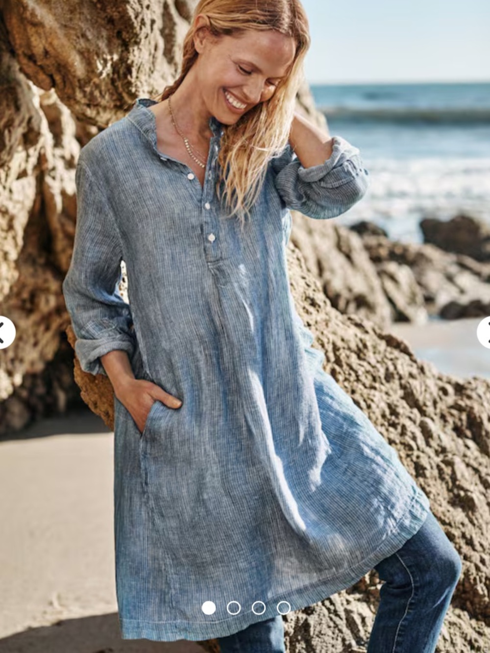 Garnet Hill Jasmine Linen Tunic Chambray Shirt Dress in Blue Sz